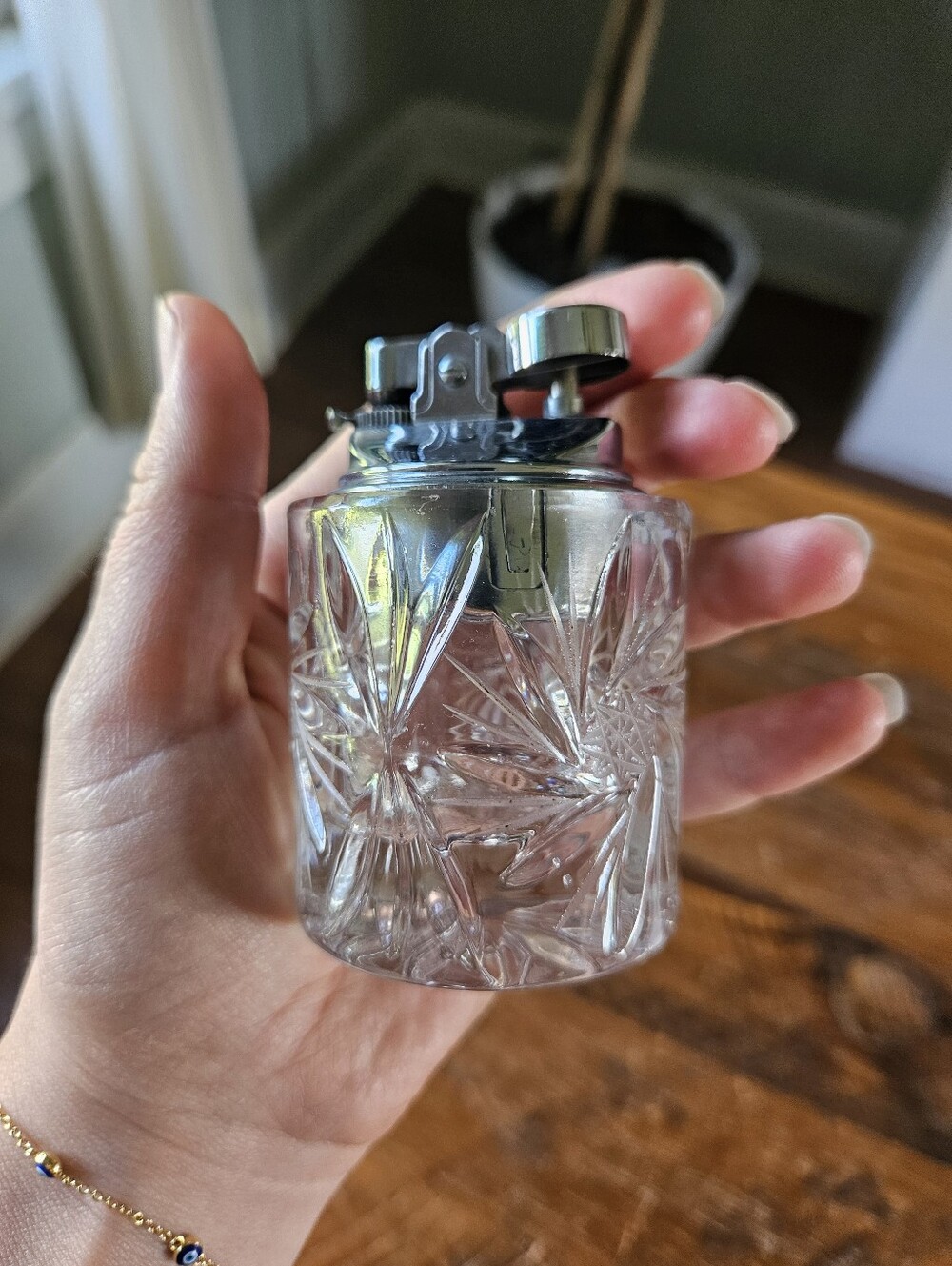 Vintage genuine Lead Crystal Table Lighter w/ Insert (Germany)